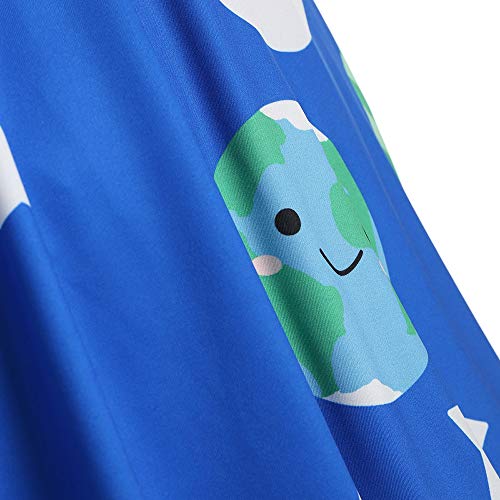 ZEZCLO Women's Long Sleeve Peter Pan Collar A-line Dress Halloween Costume Vintage Solar System Fit and Flare Dresses, Blue, Medium