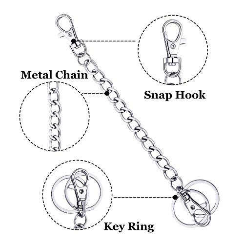 3 Pieces Wallet Chain Pocket Keychain Belt Metal Jeans Chain Pants Chain with Lobster Clasps and Keyring for Men Women Keys Loop Purse Handbag, Silver, One size