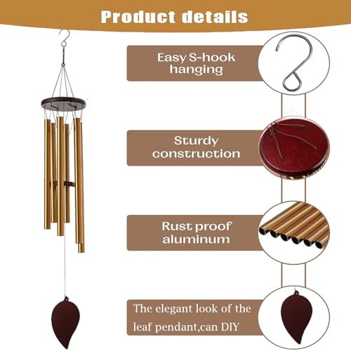 Wind Chimes,Memorial Wind Chimes,37Inch 6 Rustproof Tubes Large Deep Tone Wind Chimes Outdoor,Premium Chime for Home Garden Patio Decor,Sympathy Gift,Housewarming Gift