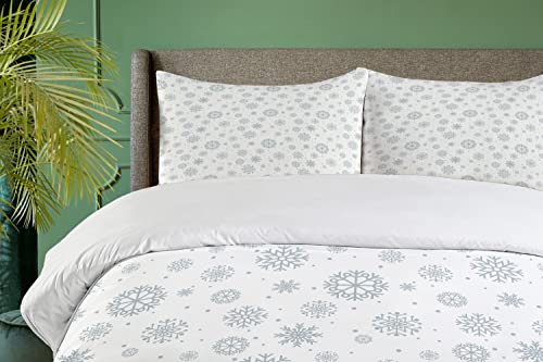 Ambesonne Winter Duvet Cover Set Twin Size, Pattern with Ornate Snowflake Motifs and Dots Retro Christmas Inspired Repetitive, Decorative 2 Piece Bedding Set with 1 Pillow Sham,
