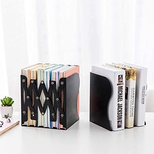 ZEEREE Bookend, Metal Adjustable Bookends, Non-Slip Bookends, Bookends, Metal Children's Book Stand, Magazine Folder, Book Holder, Desktop Storage Box (Black)