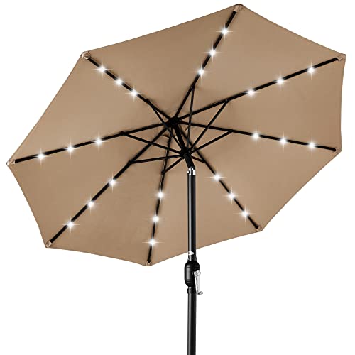 (Tan) - Best Choice Products 3m Deluxe Solar LED Lighted Patio Umbrella w/Tilt Adjustment (Tan)