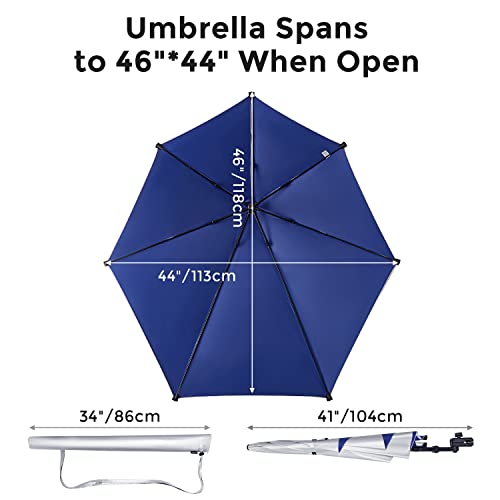 G4Free UPF 50+ Adjustable Beach Umbrella XL with Universal Clamp for Chair, Stroller, Wheelchair, Golf Cart, Bleacher, Patio