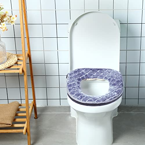 Tegeme Toilet Seat Covers for Bathroom 2 Pieces Toilet Seat Cushion Cover Soft Thicker Warmer Washable Warm Toilet Seat Cover Pad Fabric Fluffy Toilet Seat Cover with Zipper (Plush)