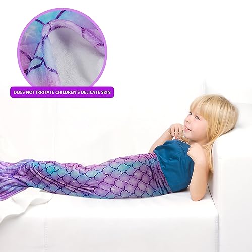 Mermaid Tail Blanket,Ultra-Soft Flannel Sleeping Blanket,Fish Scale Pattern Sleeping Bag Snuggle Blanket,Cute Mermaid Blanket for Kids Adults 50x145cm(Gradient Color)