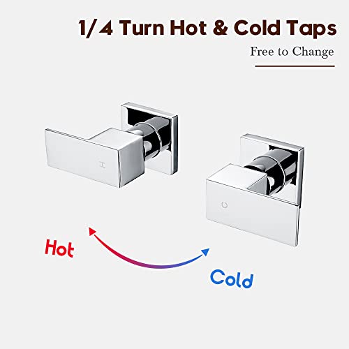 Decaura Square Shower Mixer Taps Wall Top Assemblies 1/4 Turn Twin Bath Faucets