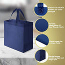 100 Pieces Reusable Totes Bag Set Non Woven Grocery Bag with Handles Fabric Portable Tote Bag Bulk for Shopping Events Party, Navy Blue, Large