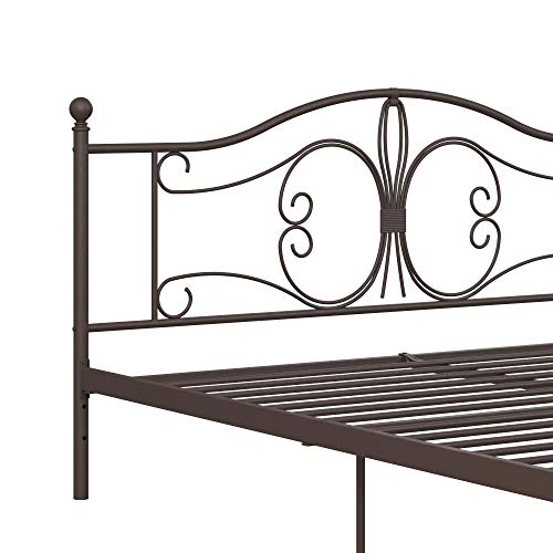 DHP Bombay Metal Platform Bed with Parisian Style Headboard and Footboard, Adjustable Base Height for Underbed Storage, No Box Spring Needed, King, Bronze