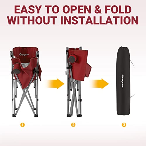 KingCamp 2 Pack Camping Chair for Adults with Arm Rest and Cup Holder Portable Camping Chair Support 300LBS Heavy Duty Folding Camp Chair for Lawn Outdoor Sports Travel (Red&Gray)