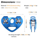 TRIWONDER 30KN Climbing Double Pulleys Tandem Speed Rescue Pulley Zipline Pulley Kit for Rigging Climbing Rescue Pull Hauling (02 Blue - 30kN)