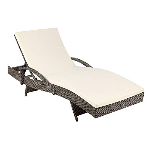 Gardeon Sun Lounge Camping Chair Wicker Lounger Rattan Day Bed, Chaise Beach Chairs Outdoor Furniture Garden Patio Setting Pool Backyard, Cushion Armrest Adjustable Backrest Grey