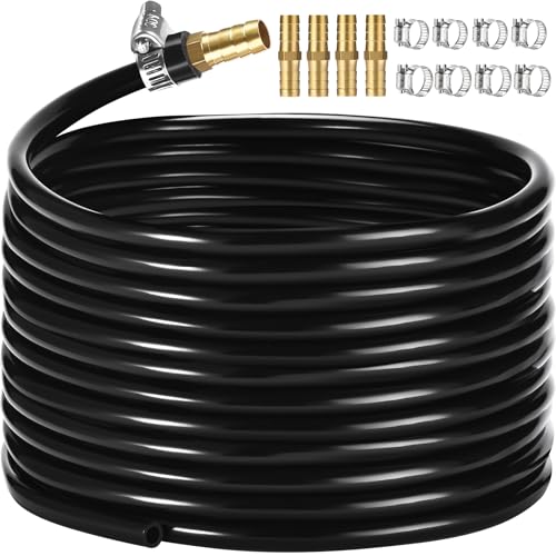 ⅜ inch Self Sinking Aeration Hose,100 feet Weighted Pond Aerator Hose with 4 Copper Menders and 8 Stainless Steel Hose Clamps, Air Pump Tubing for Pond Aquaculture and Lake Garden Aeration(Black)