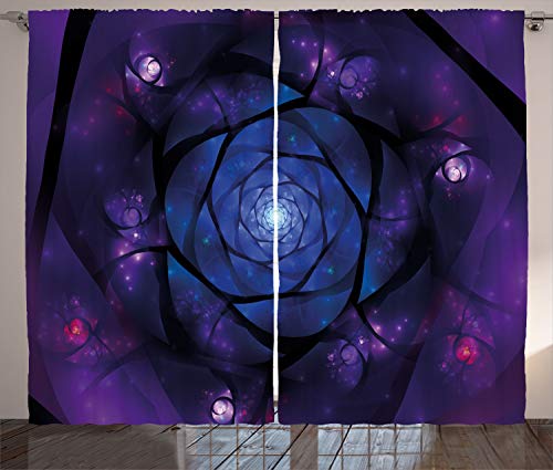 Ambesonne Mandala Curtains, Mystical Psychedelic Asian Universe Symbol Flower in Space Sacred Motif Art Print, Living Room Bedroom Window Drapes 2 Panel Set, 108 W X 96 L Inches, Purple Blue