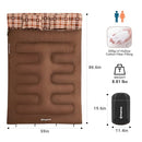 KingCamp Double Sleeping Bag for Adults Cotton Flannel Lightweight Queen Size 2 Person Sleeping Bags with 2 Pillows for Camping Backpacking or Hiking Outdoor XL Sleeping Bag w/Compact Compression Sack