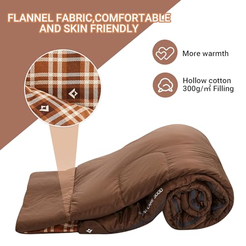 KingCamp Double Sleeping Bag for Adults Cotton Flannel Lightweight Queen Size 2 Person Sleeping Bags with 2 Pillows for Camping Backpacking or Hiking Outdoor XL Sleeping Bag w/Compact Compression Sack