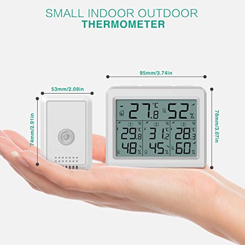 【Upgrade】ORIA Indoor Outdoor Thermometer with 3 Wireless Sensors, Digital Hygrometer Thermometer, Temperature Humidity Monitor with LCD Backlight, for Home, Office, Bedroom (White)