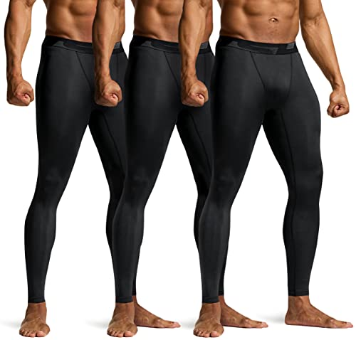 TSLA Men's Compression Pants, Cool Dry Athletic Workout Running Tights Leggings with Pocket/Non-Pocket, 3pack Cool Dry Pants MUP91-KLB Large