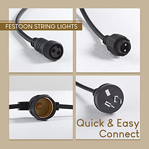 Groverdi 30M LED Festoon String Lights 30 Bulbs 98FT Christmas Wedding Party Garden Light Outdoor Easter Waterproof IP65 Strip Hanging Bulbs S14 1W LED Bulb Kit