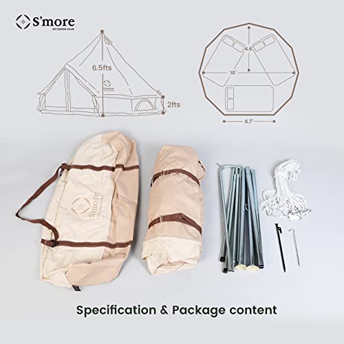 S'more Bello 4-Person Canvas Camping Tent, 4-Season Bell Tent Yurt Tent, Waterproof and Windproof Glamping Tent, Hot Tent with Stove Jack, Ideal for Family Camping, Hiking, Backpacking