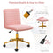 Furniliving Velvet Home Office Chair, Armless Vanity Desk Task Chair with Wheels 360° Swivel Computer Rolling Desk Chair with Back, Adjustable Accent Chair with Gold Metal Base Stool Chair (Pink)