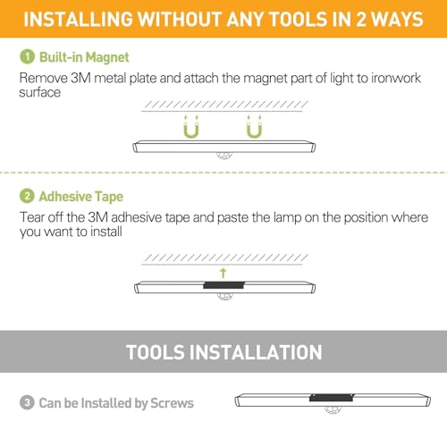 SUNNEST Under Cabinet Lights, 60 LED Lights with USB Rechargeable Cabinet Lighting, 120° Wide-Angle Motion Sensor Light Indoor, Under Counter Lights for Kitchen, Wardrobe, Pantry, Hallway(3Pcs)