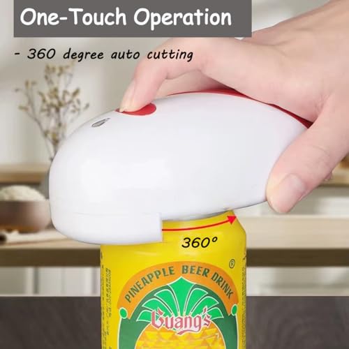 Electric Can Opener For Kitchen One Touch Automatic Can Opener Electric for Almost Cans Battery Operated Can Opener For Seniors and Arthritis Smooth Edge Hands Free Food-Safe (Red)