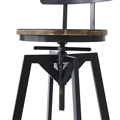 Levede Bar Stool Industrial Adjustable Swivel Stools Backrest Wood Kitchen Counter Chairs for Home Bar, Dining Room, Cafe, 150kg Capacity (Set of 1, Brown)