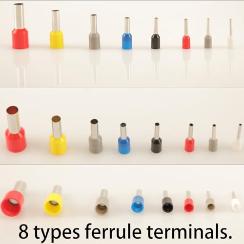 900pcs Wire Ferrules Terminals Kit, 8 Types Ferrule Connectors Kit AWG 22-7, Pin Terminal Connectors Wire Ferrule Assortment Kit, Wire Copper Crimp Connector Insulated Ferrule Pin Cord End Terminal