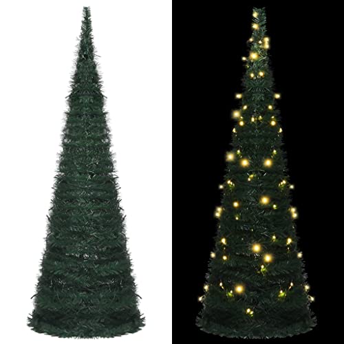 vidaXL Pop-up String Artificial Christmas Tree with LED Indoor Outdoor Home Garden Holiday Ornament Festival Xmas Decoration Green 180cm