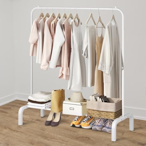 Metal Clothing Rack, Garment Rack for Hanging Clothes Portable Clothes Rack with Bottom Shelf for Hanging Shirts,Jeans and Coats (white)