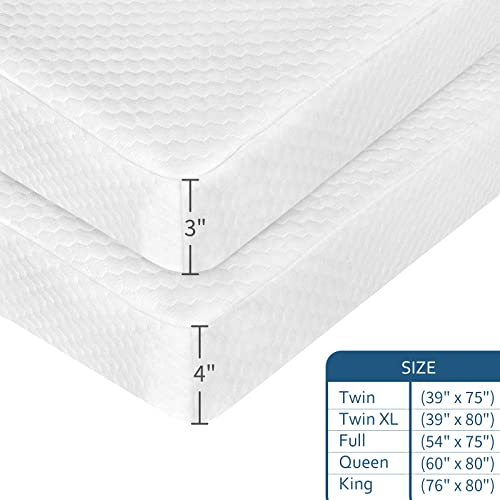 Mattress Topper Cover Only for Queen Size Foam Latex, 3-4 Inch Zippered Viscose Made from Bamboo, Removable Queen Size Encasement with Straps