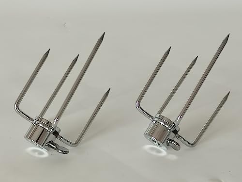 onlyfire Double Ended 8-Prong Rotisserie Fork + 4-Prong Meat Forks (2 Pieces), BBQ Grill Rotisserie Chicken Forks Kit, Fits 12 MM Hexagon & 10 MM and 8 MM Square Spit Rods