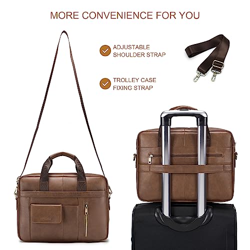 SPAHER Mens Leather Laptop Bag Briefcases for Men 14 Inch Leather Briefcase Business Work Laptop Handbag Shoulder Bag Messenger Bag with Removable Strap