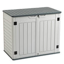 Zevemomo Resin Outdoor Storage Shed, All-Weather Horizontal Tool Shed w/o Shelf, Multi-Opening Door, Reinforced Floor, Lockable, 35 Cu.ft Capacity for Bike, Garbage Cans, Lawn Mower, Garden Tools