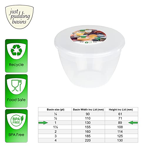 1 Pint Pudding Basin and Lid Pack of 4 Plastic Pudding Basins 570ml (1pt) Medium Size Food Safe Steaming Bowls Clear