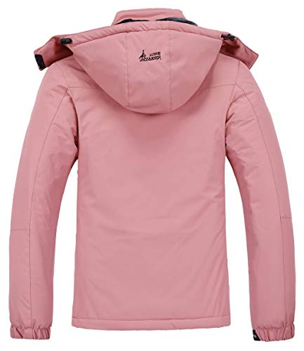 MOERDENG Women's Waterproof Ski Jacket Warm Winter Snow Coat Mountain Windbreaker Hooded Raincoat Jacket, Pink, Large