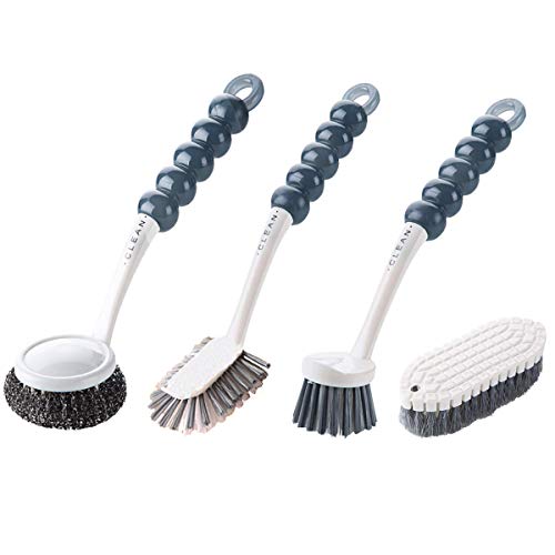 [4 Pack] Kitchen Cleaning Brush Set: 1Pcs Dish Brush - 1Pcs Steel Ball Pot Brush - 1Pcs Kitchen Scrubbing Brush Scraper Brush - 1Pcs Bendable Scrub Brush Corner Brush - for Cleaning Kitchen Bathroom