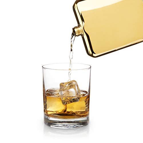 TRUE Belmont Golden Whiskey Fashion Hip Flask Plated with 14 Karat Gold 175 Millilitres