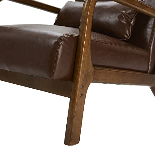 glitzhome 30.75 "H Mid Century Coffee Accent Armchair, Single Reading Armchair PU Leather Lounge Chair with Walnut Ruberwood Frame