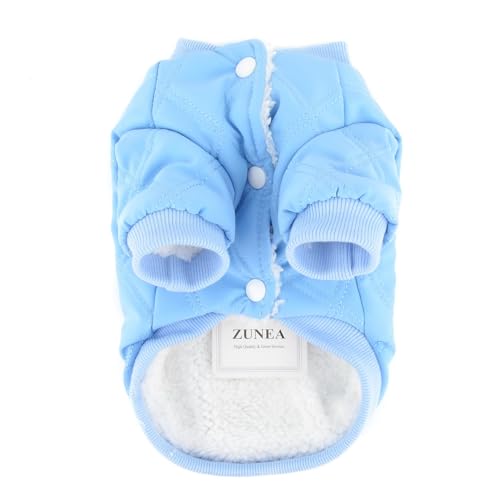 Zunea Dog Jacket Coats for Small Dogs Fleece Winter Coat with D-Ring Soft Warm Water-Resistant Puppy Clothes Thick Windproof Cold Weather Pet Girl Boy Apparel Chihuahua Yorkie Clothing Blue L