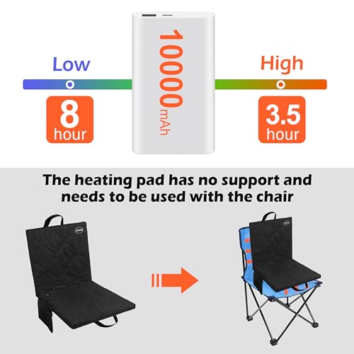 ZUPIIY Heated Stadium Seat Cushion Outdoor, Portable Foldable Seats for Bleachers, 3 Levels Heating,【No Power Bank】 USB Powered Heating Seat Pads