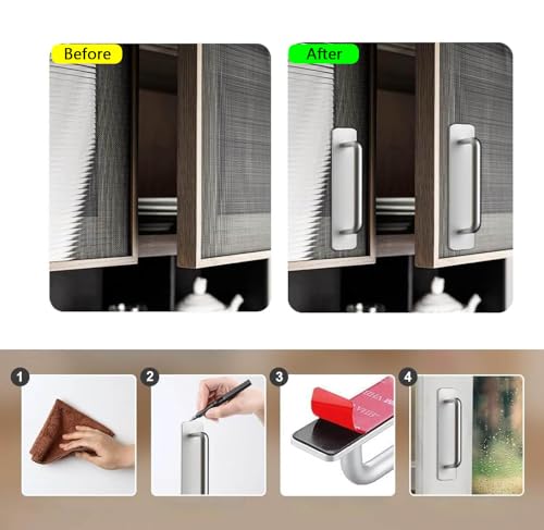 4 Pcs Self-Adhesive Cabinet Handles Pulls,BetterJonny Aluminum Alloy Adhesive Cabinet Handles - Stick on Handles Push Pull Door Handle Sliding Door Handle for Kitchen Bathroom Closet Wardrobe