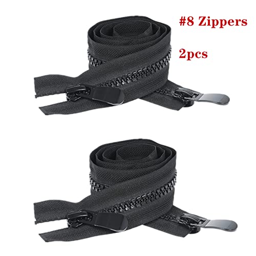 #8 2pcs Zippers Two Way Separating Plastic Double Slider Black Large Resin Zippers for Sewing, Parka, Winter Coat Heavy Duty Zippers Bulk for Clothes DIY Craft Bags(80cm/32inch)