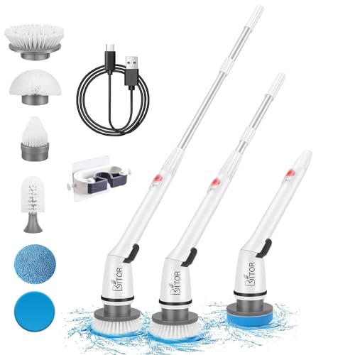 Electric Spin Scrubber, Upgraded Cordless Shower Scrubber, 360 Power Bathroom Scrubber with 3 Replaceable Cleaning Brush Head and Adjustable Extension Handle for Tub, Tile, Floor