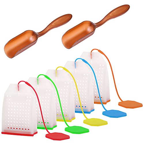 5 Pcs Silicone Tea Infuser,DanziX Safe Reusable Loose Leaf Tea Bags Strainer Filter with 2 Pcs Tea Spoon for Daily Usage