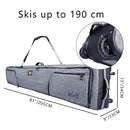 WOLT | Rolling ski bag - Padded Snowboard Bag Carrier with Wheels for Air Travel, fit to Double Pairs of Skis up to 175 or 190 cm (Grey, 190)