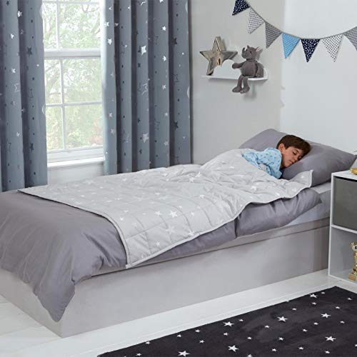 Dreamscene Star Teddy Fleece Kids Weighted Blanket for Children Supporting Stress Relief Reversible Soft Fluffy Quilted Throw, Silver Grey, 100 x 150cm, 3kg(6.6lb)