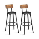 VASAGLE Bar Stools, Set of 2 PU Upholstered Breakfast Stools, 29.7 Inches Barstools with Back and Footrest, Simple Assembly, for Dining Room Kitchen Counter Bar, Rustic Brown and Black ULBC069B81