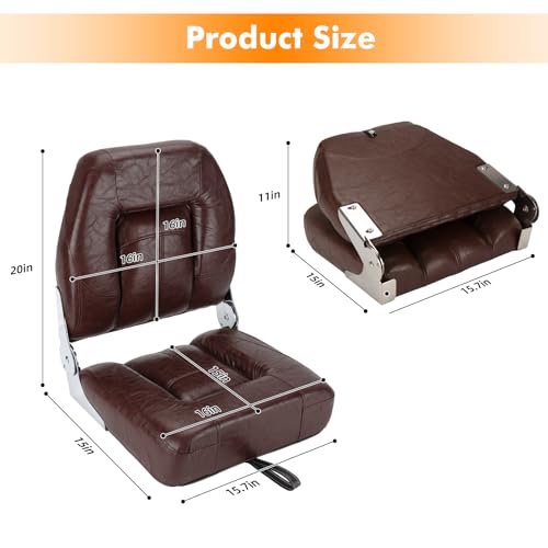 STenkl-D Boat Seats High Back 2Pack, Folding Boat Seats Stainless Steel Screws Included, Waterproof Fold-Down Boat Captain Chairs, Microfiber Leather Material and Stainless Steel Hinge(Brown)