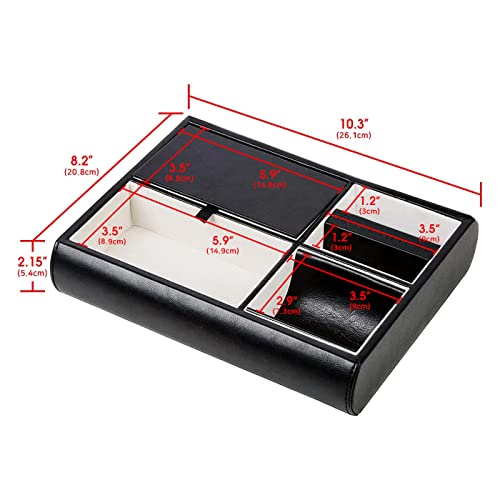 Jack Cube Valet Tray Leather, Desk or Dresser Organizer, Catch-all For Keys, Phone, Wallet, Coin, Jewelry, and More (26.26 x 5.5 x 20.8 cm) - MK158
